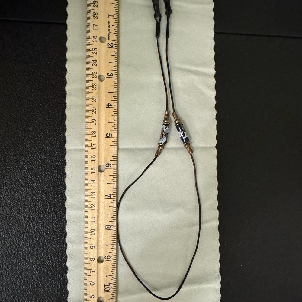 Beaded Leather Eyeglass Holder Necklace with Blue Accent Beads